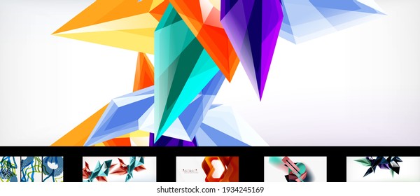 Modern minimalist techno abstract backgrounds. Set of geometric style wallpapers