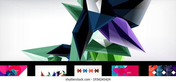 Modern minimalist techno abstract backgrounds. Set of geometric style wallpapers