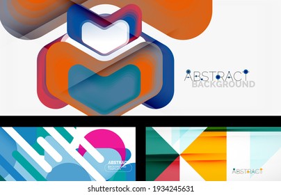 Modern minimalist techno abstract backgrounds. Set of geometric style wallpapers