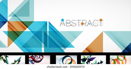 Modern minimalist techno abstract backgrounds. Set of geometric style wallpapers