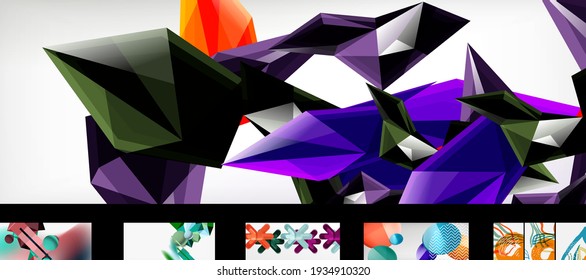 Modern minimalist techno abstract backgrounds. Set of geometric style wallpapers