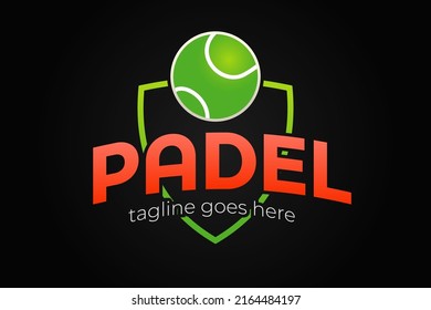 Modern Minimalist Tennis or Padel Logo Design for Your Business, Competition, or Club with outlined shield illustration. Tennis Logo. Padel Logo