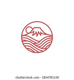 Modern Minimalist Thin Line Mount Fuji And Rough Wave Vector Icon