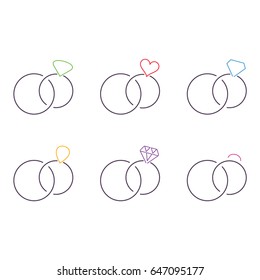 Modern minimalist thin line vector wedding rings symbols