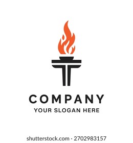 Logotipo moderno y minimalista de la antorcha con la llama, representando la inspiración, el liderazgo, y el logro, aislado en