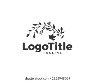 modern and minimalist tree and bird logo design for boutique business, nature, and environment. 
