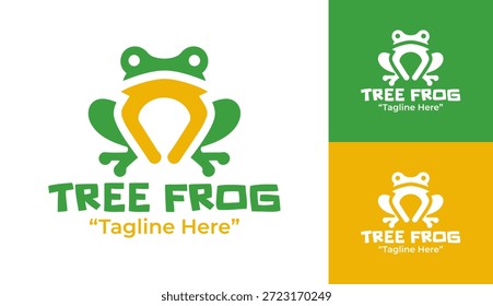 Un moderno logotipo minimalista de rana arborícola diseñado para marcas de vida silvestre, proyectos de anfibios e identidades ecológicas.