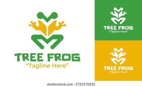 Um logotipo moderno minimalista de rã-da-árvore criado para marcas focadas em anfíbios, educação da natureza e visuais da vida selvagem.
