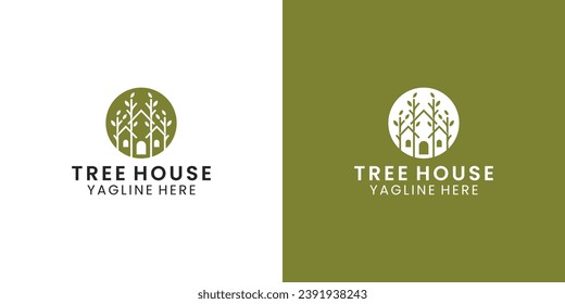 Modern minimalist tree house logo design