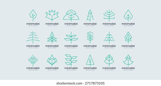 Coleção moderna de logotipo de árvore minimalista para identidade de negócios eco-friendly para design gráfico e marca identidade Vetor Design