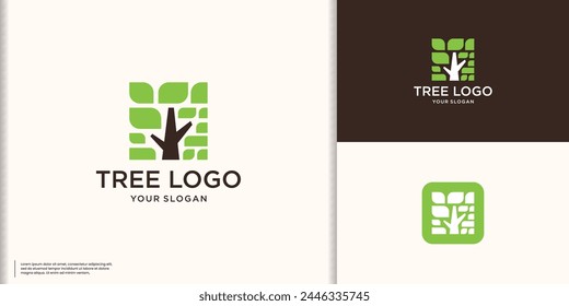 modern and minimalist tree logo inspiration on square shape concept design vector illustration.