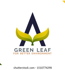 Modern minimalist triangle with green leaf icon, represent nature, professionalism and innovation. Vector logo template for nature, ecology, biological and preservation organization.