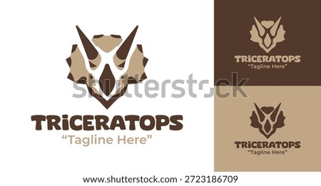 A modern minimalist triceratops logo designed for friendly branding, creative studios, and dinosaur identities.