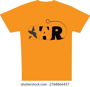 Modern minimalist T-shirt mockup featuring bold “SAR” typography with abstract cut-out style lettering. Design displayed on yello and black shirts against contrasting backgrounds, suitable for branding, streetwear, and custom apparel concepts.