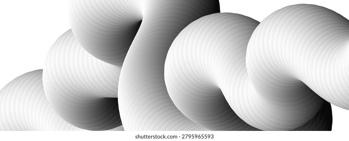 Modern minimalist vector background featuring a grey gradient twisted worm shape with dynamic flow