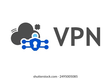 Icono de Vector moderno y minimalista que representa una conexión VPN. Incluye una nube, un escudo y un candado que simbolizan la privacidad segura en línea. Perfecto para los conceptos de tecnología, seguridad y redes.