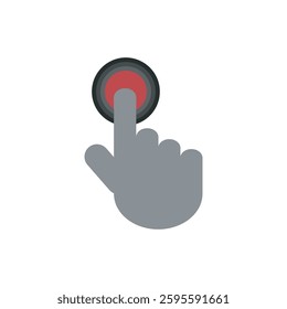 A modern and minimalist vector icon featuring a hand pressing a red button