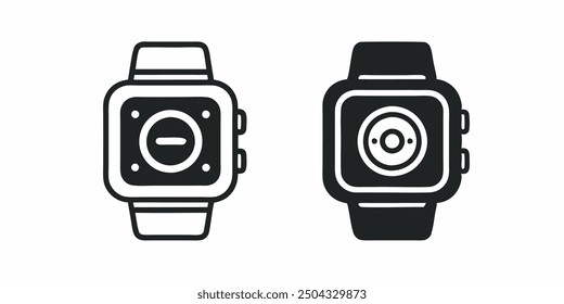 Modern and minimalist vector icons of smartwatches, ideal for designs related to technology, gadgets, and wearable devices. Clean black and white style.