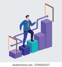 Moderna Ilustração Vetorial Minimalista Apresentando um Funcionário Experimentando o Crescimento da Carreira com uma Representação Visual de Oportunidades Crescentes e Desenvolvimento de Habilidades em uma Estética de Design Plano, Perfeito para