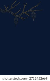 A modern minimalist vector illustration featuring a stylized tree branch rendered in a golden wireframe or low poly style against a deep dark blue background.