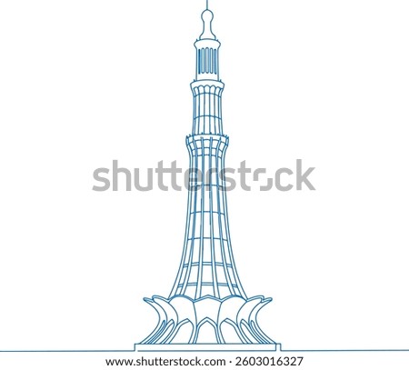 Modern Minimalist Vector Line Art of Minar-e-Pakistan – Historic National Monument
