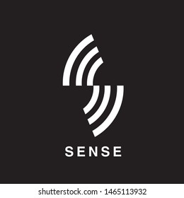 A modern and minimalist vector logo featuring the letter 'S' formed by concentric signal waves or sonar pulses. The white geometric lines against a solid black background create a sense of movement, connectivity, and precision. This professional emblem is perfectly suited for technology startups, audio equipment brands, motion sensor security systems, or data transmission companies.