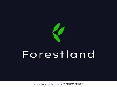 A modern and minimalist vector logo template featuring an abstract monogram of the letter 'F' formed by vibrant green leaves, accompanied by the text 