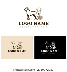 Logotipo vetor minimalista moderno com dois cães, ideal para preparação, adoção, ou marca de clínica de animais de estimação. Formato CorelDRAW 2024 totalmente editável.