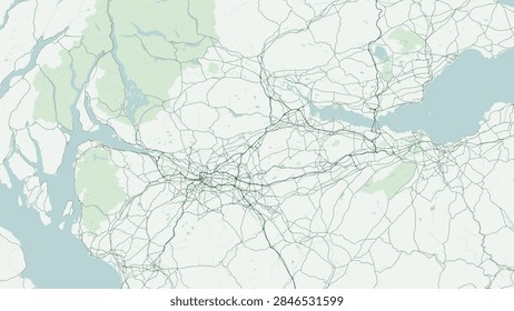 Modern minimalist vector map of Cumbernauld, North Lanarkshire, Scotland, United Kingdom. High-quality scalable illustration of modernist planned new town geographic boundaries, Town Centre mega-structure precinct, Carbrain, Kildrum, Condorrat, and Greenfaulds street grids, Palacerigg Country Park woodland contours, Antonine Wall historical corridor, primary highway networks including M80 motorway, A8011 central distributor, and ScotRail transit routes for posters design.