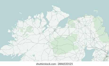 Modern minimalist vector map of Derry Londonderry, County Londonderry, Northern Ireland, United Kingdom. High-quality scalable illustration of historic walled city geographic boundaries along the River Foyle, intact 17th-century City Walls, Peace Bridge and Guildhall Square, Bogside, Waterside, and Creggan street grids, primary highway corridors including A2 Foyle Embankment, A6 Glenshane Road, and Translink NI Railways transit links for posters design.