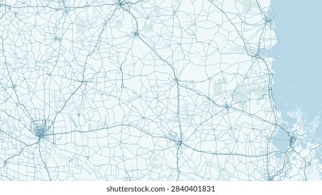 Modern minimalist vector map of Mississippi, United States. High-quality scalable illustration of Mississippi state geographic boundaries along the Gulf Coast shorelines and Mississippi River Delta, Jackson, Gulfport, and Southaven metropolitan street grids, Interstate highway corridors including I-55, I-20, and I-59, Natchez Trace Parkway scenic route, Yazoo and Pearl River waterways, and Piney Woods landscape for posters design.