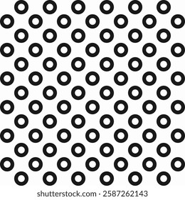 Modern minimalist vector pattern with circular grid, polka dot, lattice, mesh or net. Seamless abstract geometric background with circles. Black and white simple background texture for print.