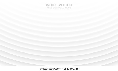 Modern Minimalist Vector White Abstract Background. Conceptual Futuristic Technology Wide Light Gray Wallpaper. Colorless Empty Surface 3D Illustration. Clear Blank Business Presentation Backdrop