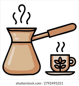 Modern minimalist visual depicting turkish coffee on a neutral white background layout