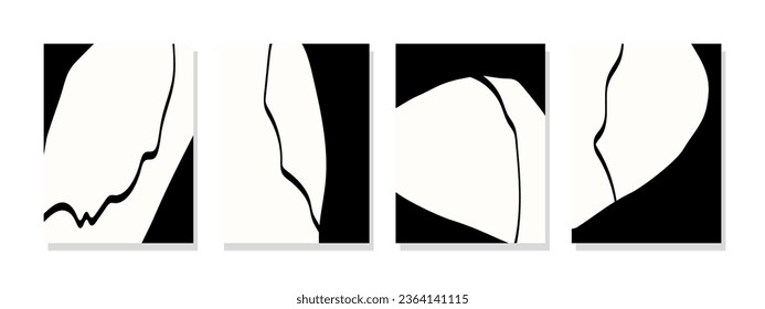 Modern minimalist wall decoration featuring abstract black and white shapes with brushed black lines.