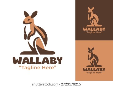 Ein modernes, minimalistisches Wallaby-Logo, das für Tiermarken, Naturidentität und visuelle Systeme für Tiere entwickelt wurde.