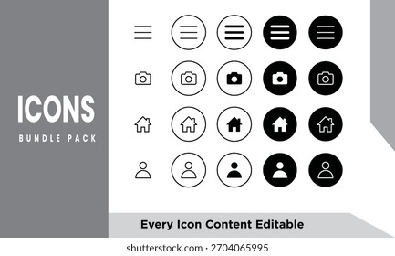 Modern Minimalist Web and Mobile App Icon Bundle Pack Featuring Clean Editable Vector Symbols for UI, UX, Business, Technology, and Digital Design Projects