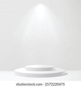 Modern Minimalist White Pedestal Display with Tropical Palm Leaf. Vector illustration