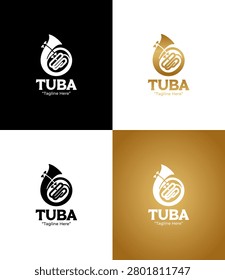 A modern minimalist wind instrument logo featuring a gold gradient tuba designed for branding, identity, and cultural music applications.
