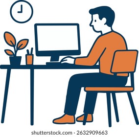Moderno minimalista Ilustração de espaço de trabalho - Vetor plano da configuração da mesa