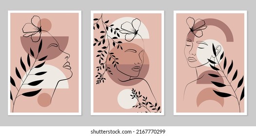 Modern Minimalistic Abstract Aesthetic Illustrations Wall Stock Vector ...