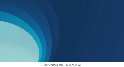 Fondo abstracto minimalista moderno con Formas curvas concéntricas en degradado azul de cian claro a azul marino profundo. Ideal para presentaciones corporativas, encabezados de Sitio web, material de marketing digital