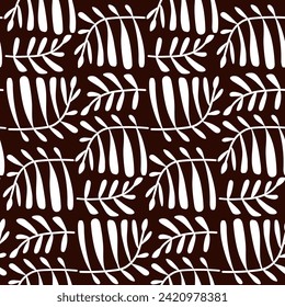 Modern minimalistic abstract botanical print. Trendy rectangular leaves. White leaf on dark background seamless pattern