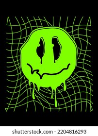 afiches abstractos modernos y minimalistas con formas geométricas y sonrisa de neón. Huella de lema retro con cara de sonrisa - gráfico Hipster. Con elementos de ilusión en estilo ácido En estilo Techno