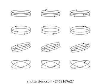 Modern minimalistic aesthetic line elements with stars set. Trendy linear geometric circle shapes.