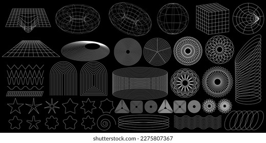 Modern minimalistic aesthetic linear frames. Retro stars, starburst icons. Minimalist geometric elements, abstract bauhaus on black background. Vector Trendy Icons EPS 10