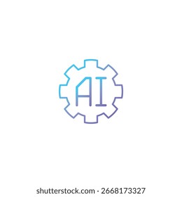 Configuración de IA minimalista moderna ai y Vector de línea de íconos de configuración. Icono de inteligencia artificial ai esbozo icono idea concepto de robot. Símbolo de inteligencia artificial aislado sobre fondo blanco