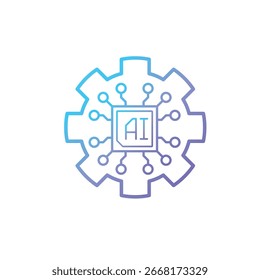 Configuración de IA minimalista moderna ai y Vector de línea de íconos de configuración. Icono de inteligencia artificial ai esbozo icono idea concepto de robot. Símbolo de inteligencia artificial aislado sobre fondo blanco