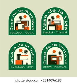 Modern minimalistic architecture of block house Building exterior of contemporary villa. Private real estate. Colored flat graphic vector illustration isolated on white background