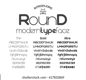 Modern minimalistic black sans serif font Round on the white background. Vector illustration